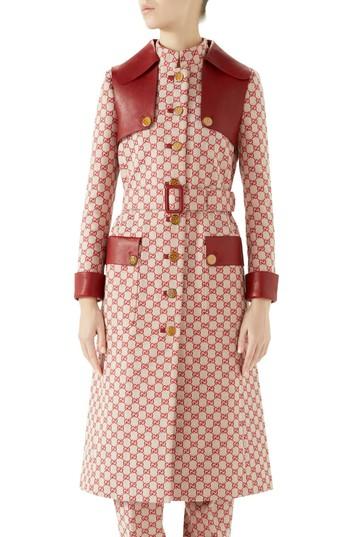 Women's Gucci Leather Trim Gg Canvas Trench Coat