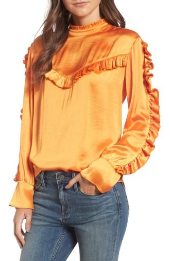 Women's Treasure & Bond X Something Navy Ruffle Satin Blouse, Size - Orange
