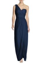 Women's Dessy Collection One-shoulder Draped Chiffon Gown - Blue