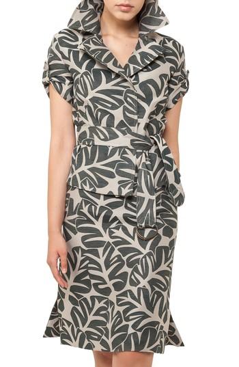 Women's Akris Punto Tropical Leaf Pattern A-line Skirt - Beige