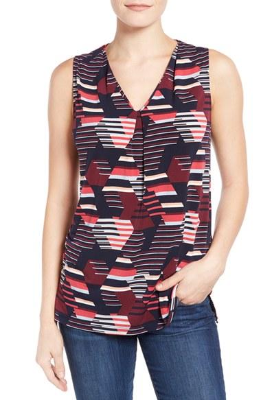 Women's Halogen Pleat Front V-neck Top - Blue