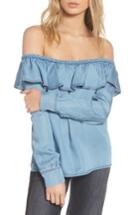 Women's 7 For All Mankind Ruffle Off The Shoulder Chambray Top - Blue