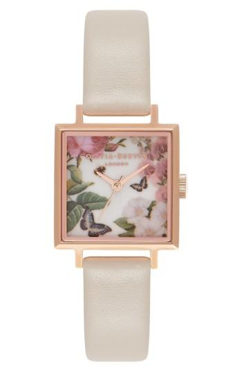 Women's Olivia Burton Square Faux Leather Strap Watch, 23mm