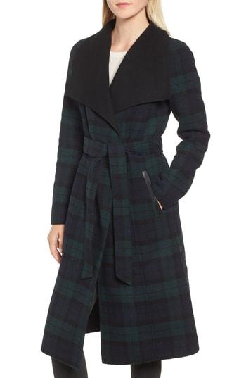 Women's Mackage Double Face Wool Leather Belted Coat - Blue