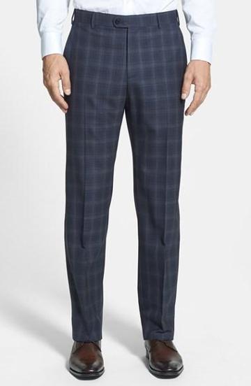 Zanella 'todd' Flat Front Plaid Trousers Blue