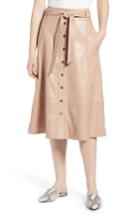 Women's Halogen Button Front Leather Midi Skirt - Pink