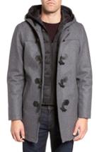 Men's Black Rivet Wool Blend Hooded Duffle Coat - Grey