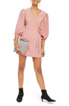 Women's Topshop Tie Cuff Wrap Minidress Us (fits Like 0) - Pink