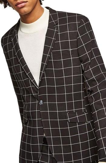 Men's Topman Skinny Fit Windowpane Suit Jacket 32 - Black