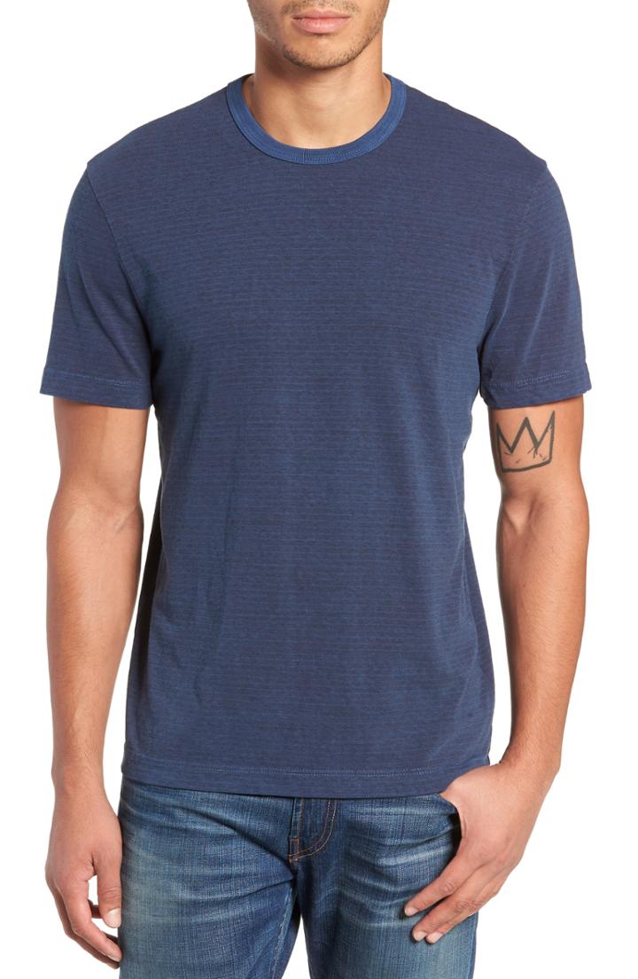 Men's James Perse Microstripe Ringer T-shirt (l) - Blue