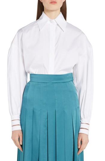 Women's Fendi Bishop Sleeve Cotton Blouse Us / 46 It - White