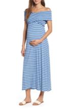 Women's Maternal America Crisscross Off The Shoulder Maxi Maternity Dress - Blue