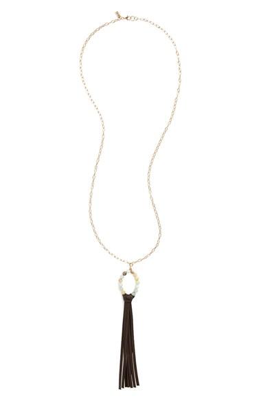 Women's Canvas Jewelry Stone & Leather Tassel Necklace