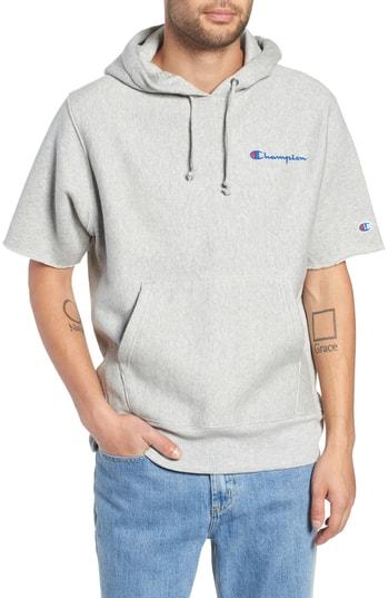 Men's Champion Reverse Weave Short Sleeve Hoodie - Grey