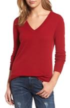 Women's Halogen V-neck Cashmere Sweater - Red