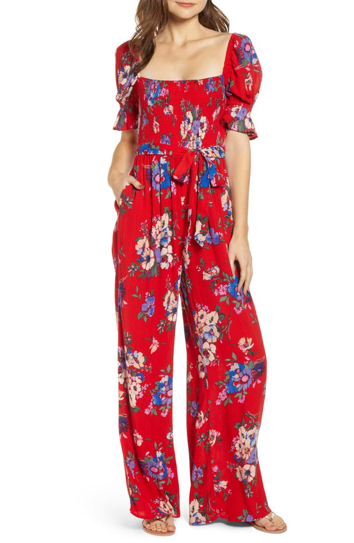 Women's Band Of Gypsies Manchester Smocked Jumpsuit - Red