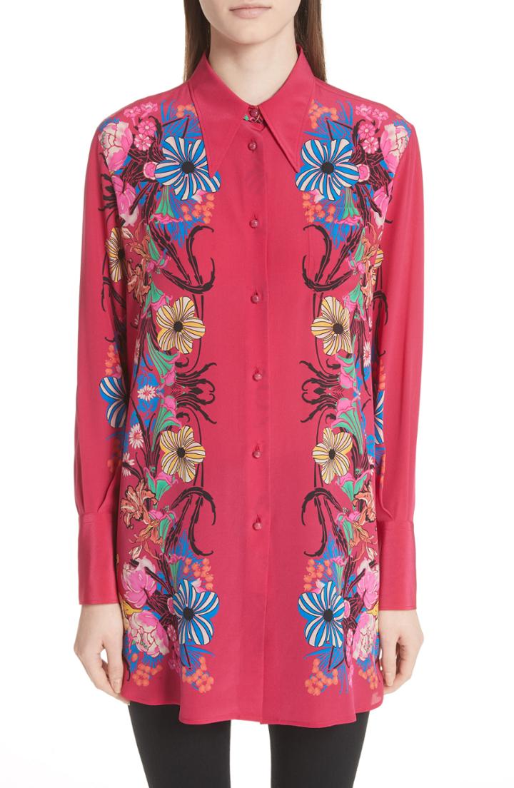 Women's Etro Floral Print Silk Blouse Us / 40 It - Pink
