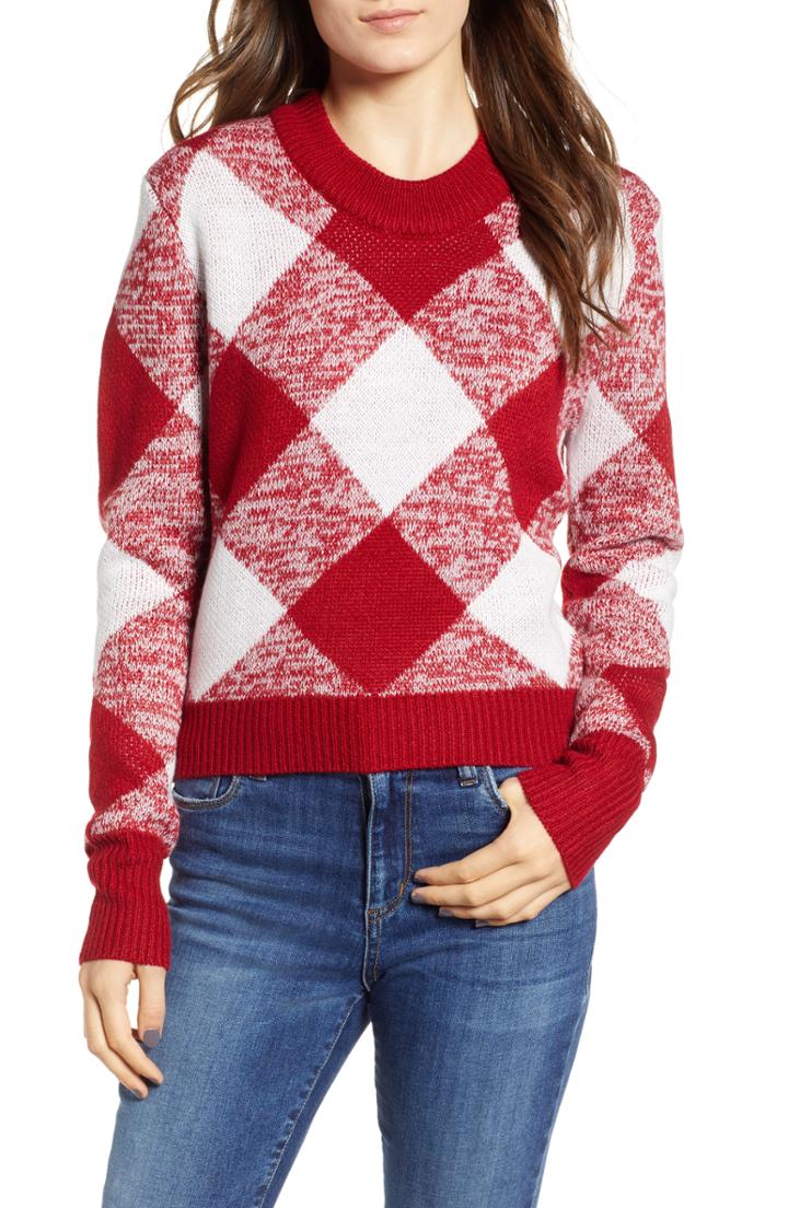 Women's The Fifth Label Oversize Gingham Knit Sweater, Size - Red