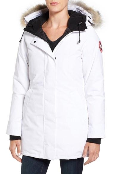 Women's Canada Goose Victoria Down Parka With Genuine Coyote Fur Trim - White