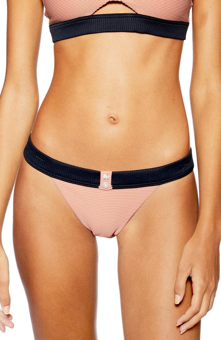 Women's Topshop Button Cutout Bikini Bottoms Us (fits Like 0-2) - Black
