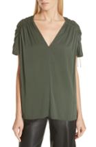 Women's Vince Ruched Shoulder Stretch Silk Blouse - Green