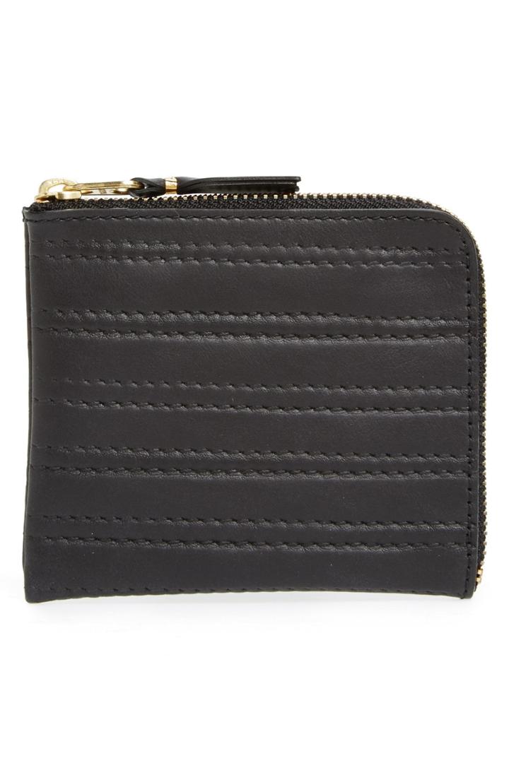 Men's Comme Des Garcons 'embossed Stitch' Leather Half Zip French Wallet - Black