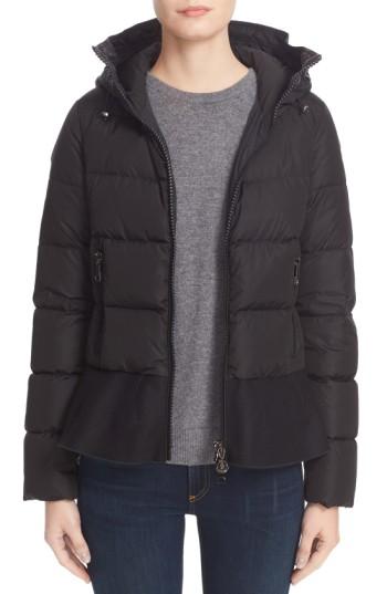Women's Moncler Nesea Peplum Hem Down Puffer Jacket - Black