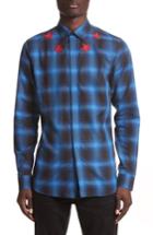 Men's Givenchy Star Embroidered Plaid Shirt - Blue