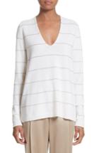 Women's Lafayette 148 New York Stripe Cashmere & Silk V-neck Sweater