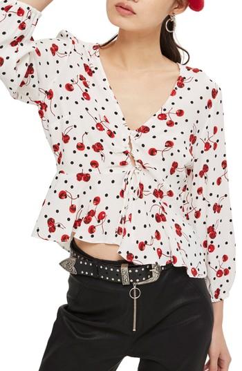 Women's Topshop Cherry Spot Print Blouse Us (fits Like 0) - Ivory