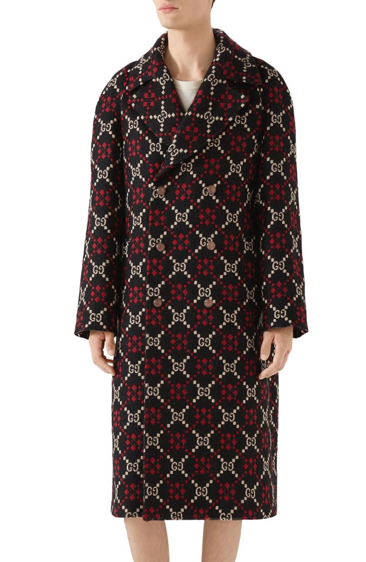 Men's Gucci Gg Wool Jacquard Knit Coat