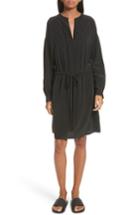 Women's Vince Shirred Sleeve Silk Dress - Black