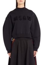 Women's Msgm Sequin Logo Balloon Sleeve Crop Sweatshirt - Black
