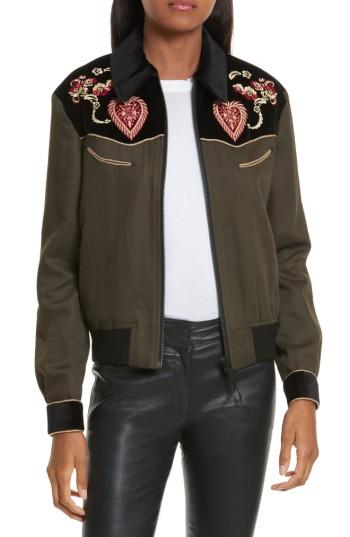 Women's The Kooples Contrast Embroidery Bomber Jacket Us / 32 Fr - Beige