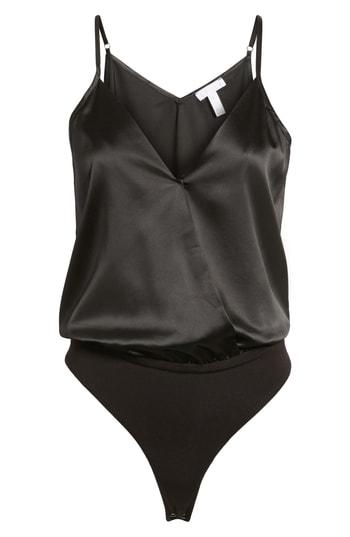 Women's Leith Satin Bodysuit, Size - Black