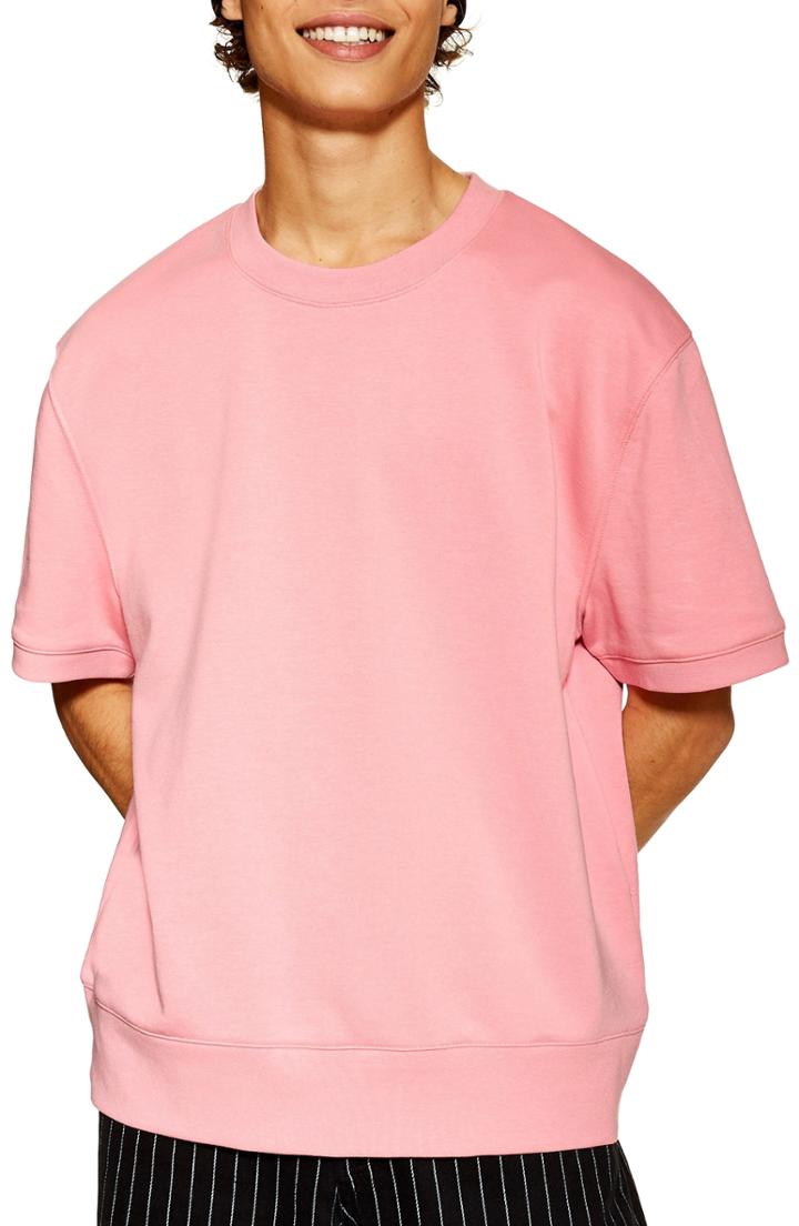 Men's Topman Short Sleeve Crewneck Sweatshirt - Pink