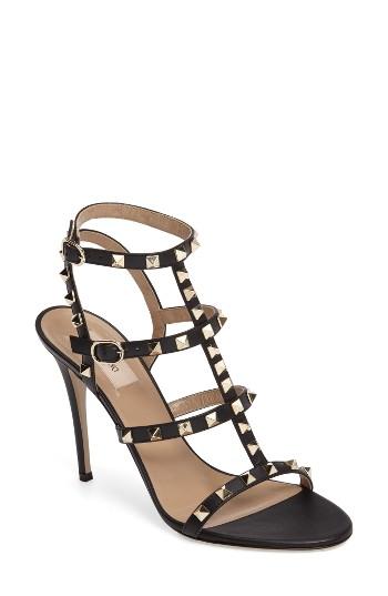 Women's Valentino 'rockstud' Ankle Strap Sandal .5us / 36.5eu - Black