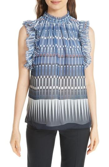 Women's Kate Spade New York Deco Malene Silk Top, Size - Blue