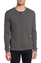 Men's John Varvatos Collection Woven Trim Henley - Black