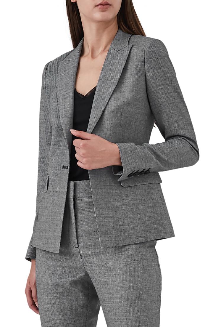 Women's Reiss Alber Tweed Stretch Wool Blend Blazer Us / 6 Uk - Grey