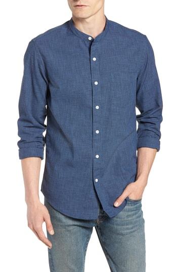Men's J.crew Slim Fit Band Collar Shirt R - Blue