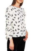 Women's 1.state Paisley Petals Ruffle Slit Sleeve Top - White