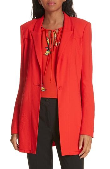 Women's Dvf Long Stretch Crepe Blazer - Red