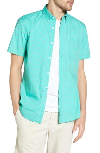 Men's 1901 Slim Fit Flamingo Print Sport Shirt - Green