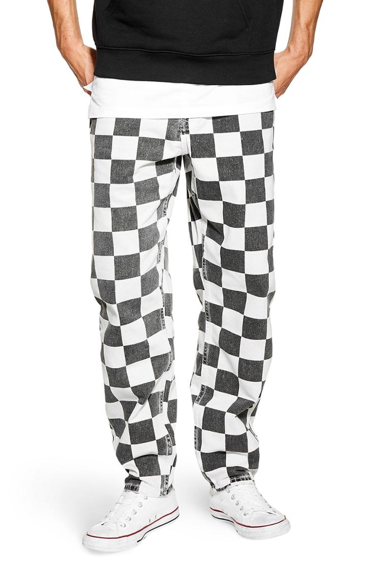 Men's Topman Check Print Jeans X 32 - White