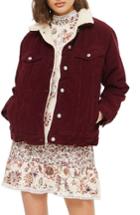 Women's Topshop Borg Trim Oversize Corduroy Jacket Us (fits Like 2-4) - Burgundy