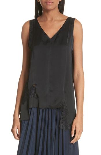 Women's Helmut Lang Deconstructed Lace Trim Tank Top - Black