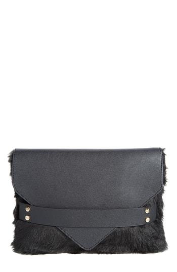 Mali + Lili Kimmy Faux Fur & Vegan Leather Envelope Clutch - Black