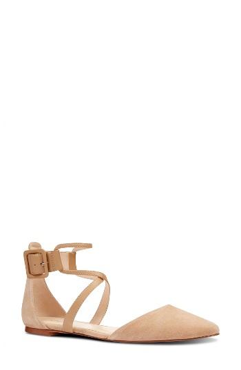 Women's Nine West Zayday Ankle Strap Flat M - Beige