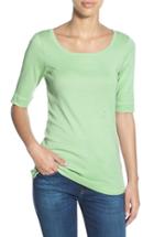 Petite Women's Caslon Ballet Neck Cotton & Modal Knit Elbow Sleeve Tee